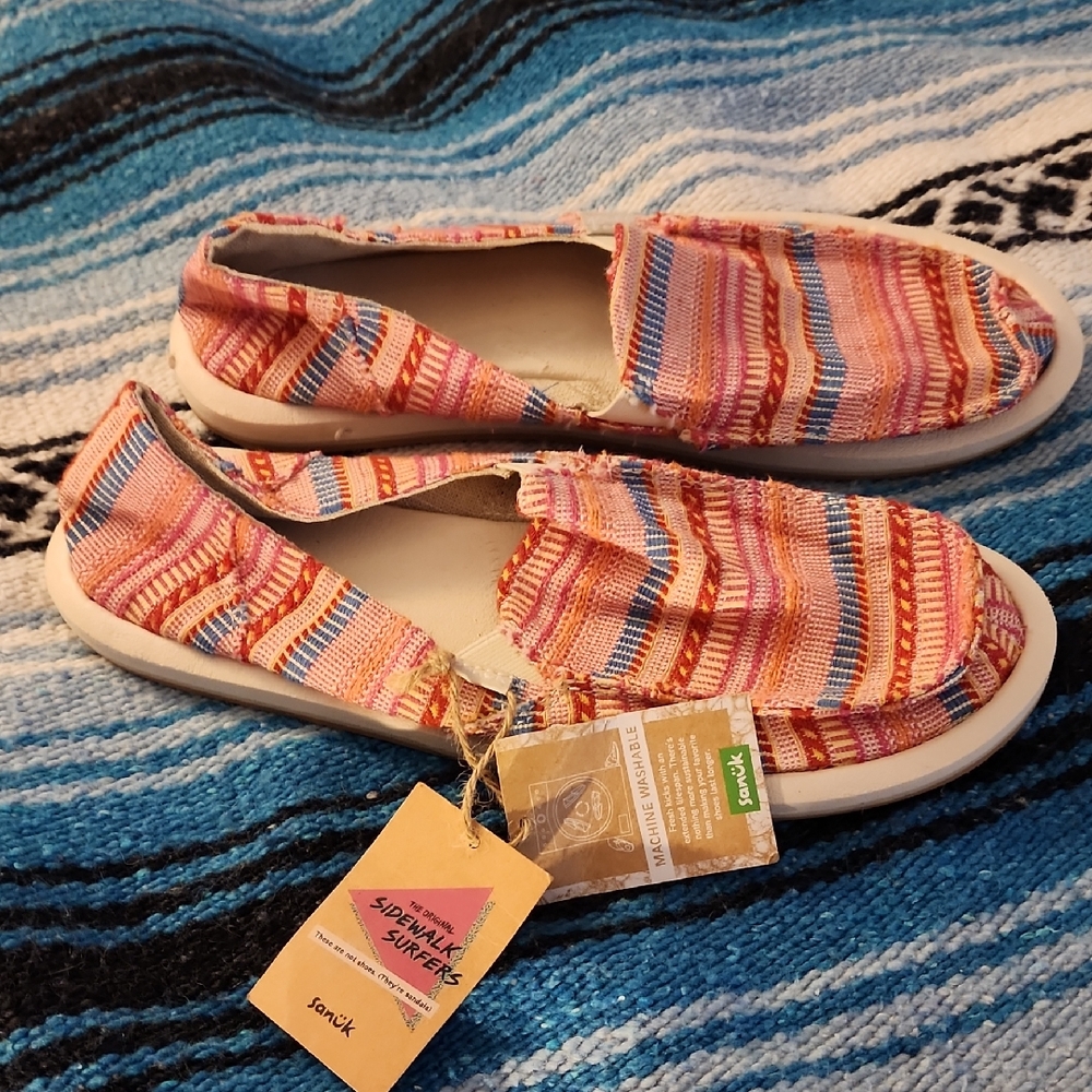 Sanuk Sidewalk Surfers Multicolor Striped Slip-Ons